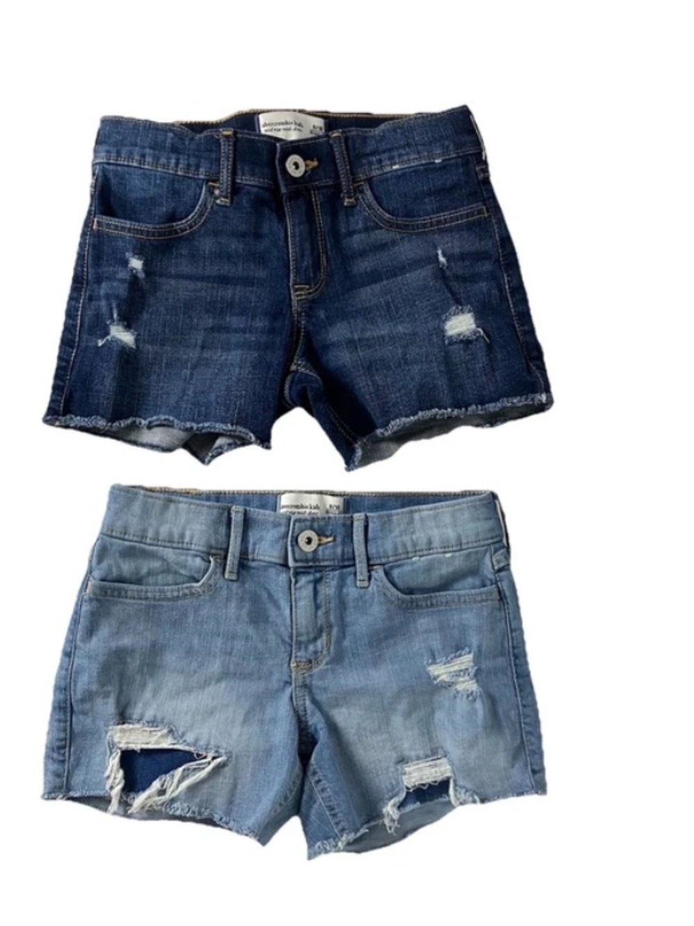 Abercrombie Kids Girls 9/10 Mid Rise Midi Denim Shorts Lot of 2 Distressed